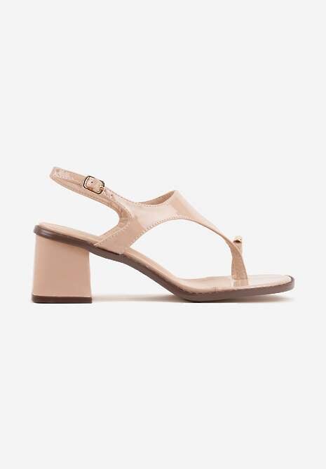 Beżowe Sandały w Stylu Japonek na Niskim Słupku z Aplikacją Fyreltarish 4