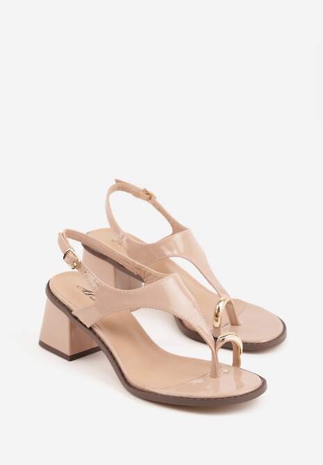 Beżowe Sandały w Stylu Japonek na Niskim Słupku z Aplikacją Fyreltarish 5
