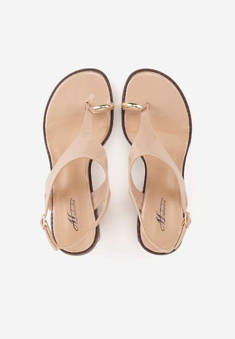 Beżowe Sandały w Stylu Japonek na Niskim Słupku z Aplikacją Fyreltarish 6