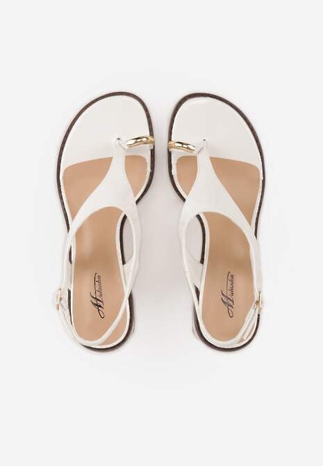 Białe Sandały w Stylu Japonek na Niskim Słupku z Aplikacją Fyreltarish 6