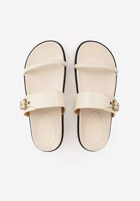 Beżowe Klapki Ozdobione Paskami i Metaliczną Klamrą Ophiusi 6