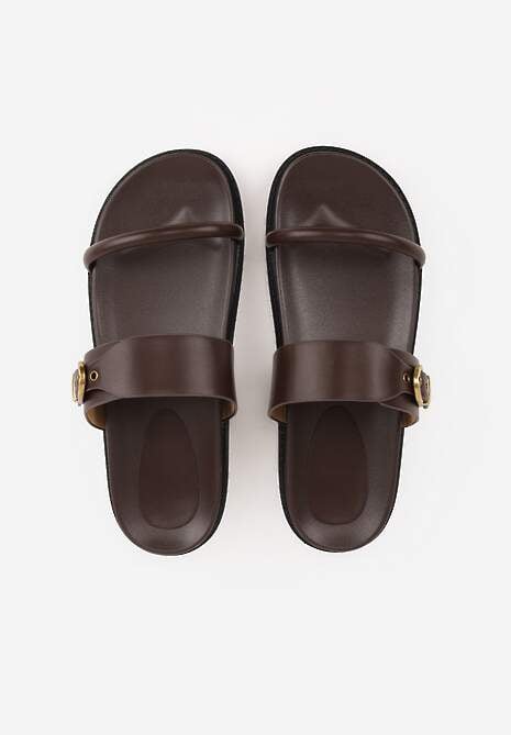 Ciemnobrązowe Klapki Ozdobione Paskami i Metaliczną Klamrą Ophiusi 6