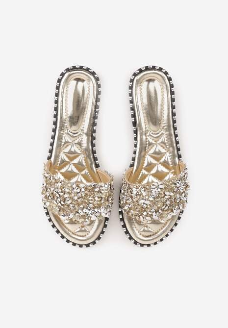Złote Klapki Zdobione Biżuteryjnymi Aplikacjami Colsyn 6