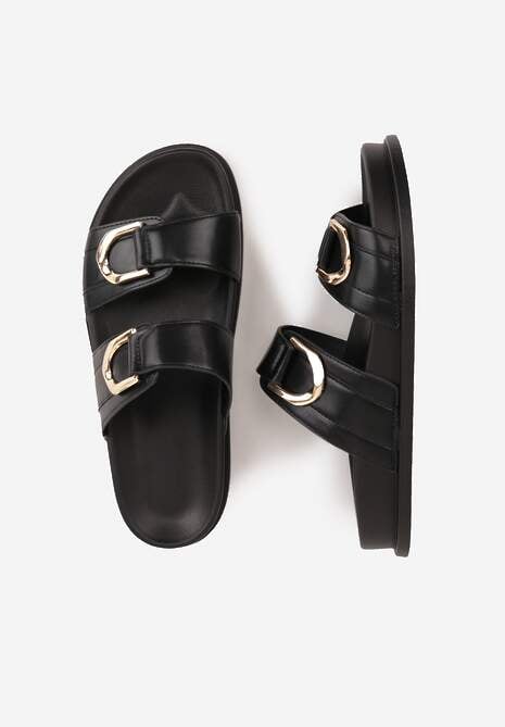 Czarne Klapki z Metalicznymi Klamrami Eudare 6