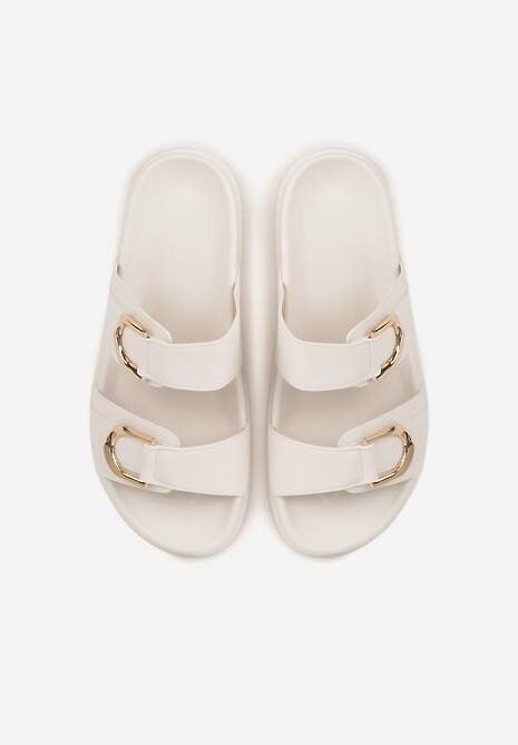 Białe Klapki z Metalicznymi Klamrami Eudare 6