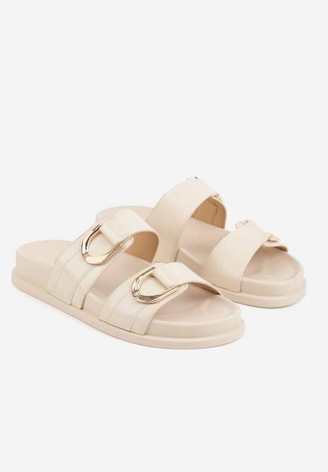 Beżowe Klapki z Metalicznymi Klamrami Eudare 5