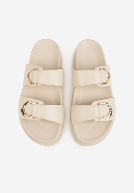 Beżowe Klapki z Metalicznymi Klamrami Eudare 6