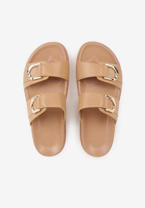 Ciemnobeżowe Klapki z Metalicznymi Klamrami Eudare 6