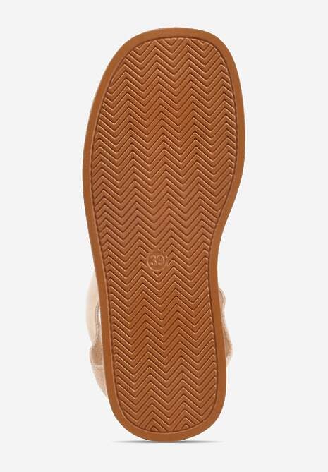 Beżowe Sandały Typu Botki Ozdobione Metaliczną Klamrą z Przodu Adrasaia 7