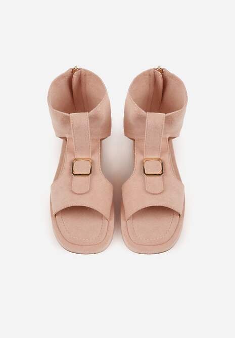 Różowe Sandały Typu Botki Ozdobione Metaliczną Klamrą z Przodu Adrasaia 6