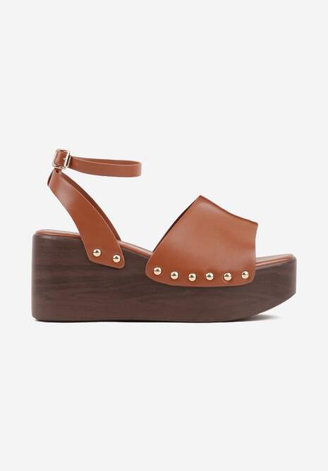 Brązowe Sandały na Platformie i Koturnie z Nitami po Bokach Zaehesh 4
