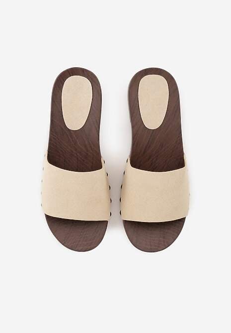 Beżowe Klapki z Nitami po Bokach Xerxathan 6