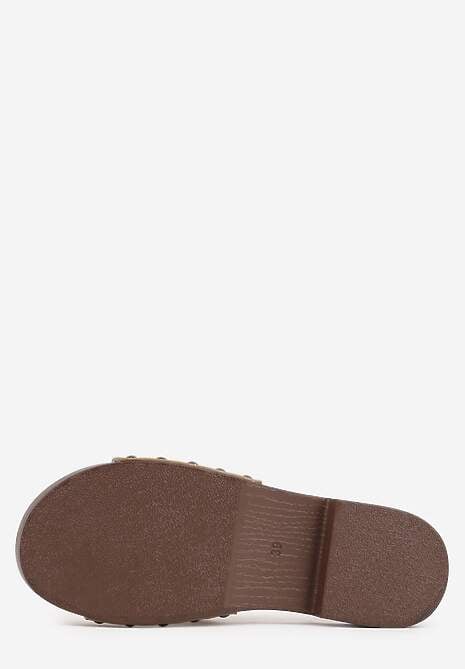 Ciemnobeżowe Klapki z Nitami po Bokach Xerxathan 7