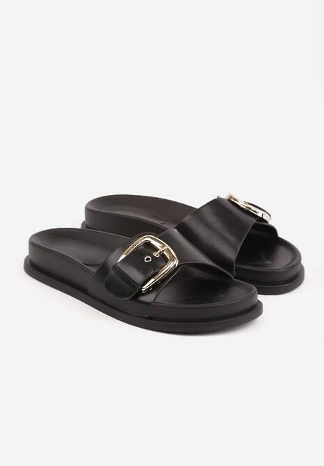Czarne Klapki na Platformie z Klamrą Molthoe 5
