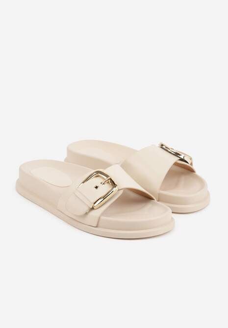 Beżowe Klapki na Platformie z Klamrą Molthoe 5