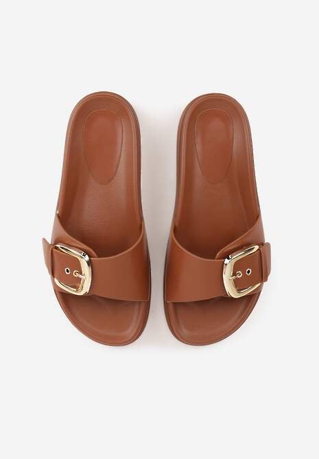 Brązowe Klapki na Platformie z Klamrą Molthoe 6