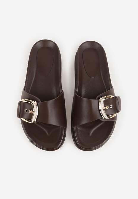 Ciemnobrązowe Klapki na Platformie z Klamrą Molthoe 6