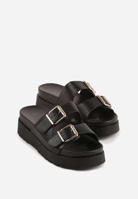 Czarne Klapki na Platformie Ozdobione Metalicznymi Klamrami Galisiphe 7