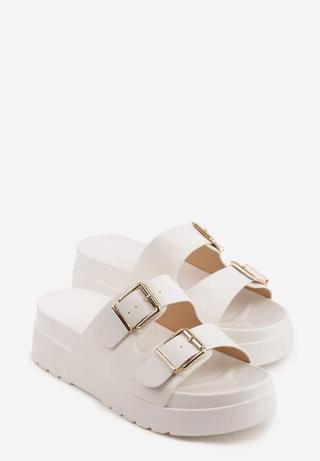 Białe Klapki na Platformie Ozdobione Metalicznymi Klamrami Galisiphe 5