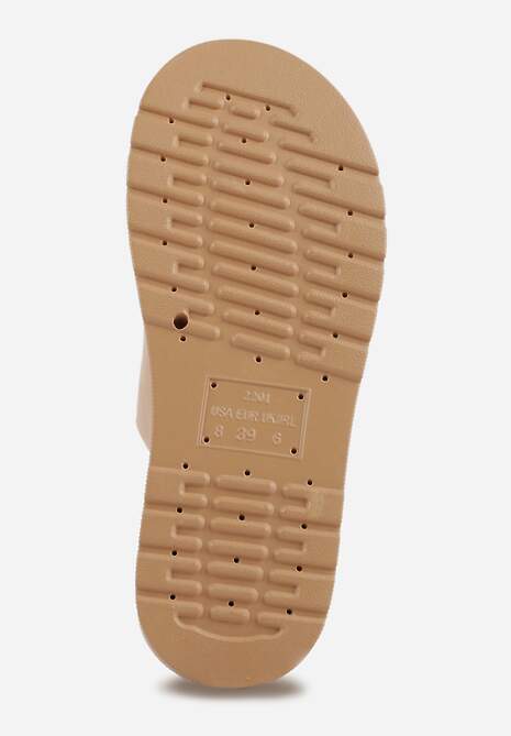 Ciemnobeżowe Klapki na Platformie Ozdobione Metalicznymi Klamrami Galisiphe 7