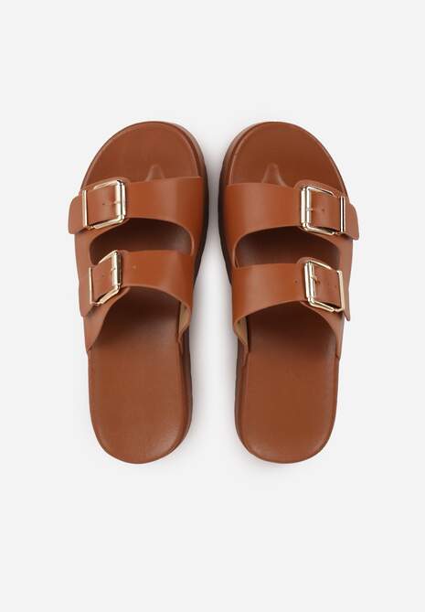 Brązowe Klapki na Platformie Ozdobione Metalicznymi Klamrami Galisiphe 6