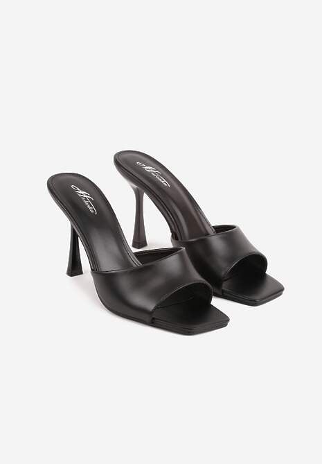 Czarne Klapki na Szpilce Ozdobione Kwadratowym Noskiem Eudanassa 5