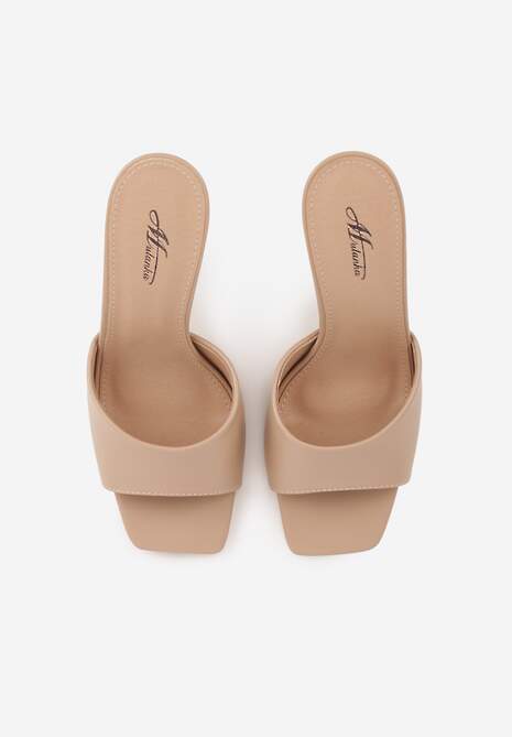 Ciemnobeżowe Klapki na Szpilce Ozdobione Kwadratowym Noskiem Eudanassa 6