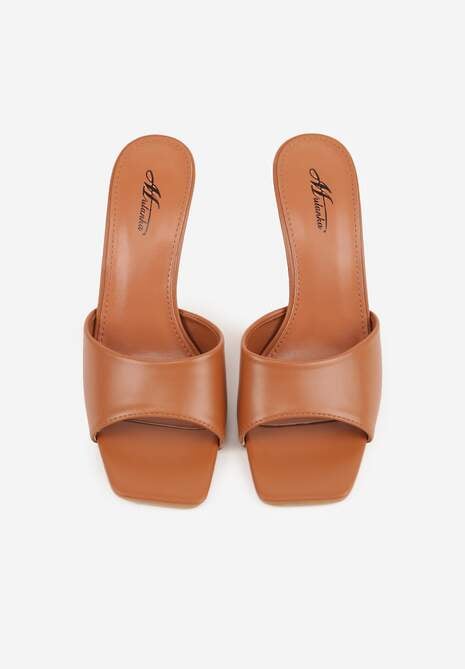 Brązowe Klapki na Szpilce Ozdobione Kwadratowym Noskiem Eudanassa 6