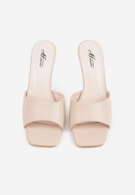 Beżowe Klapki na Szpilce Ozdobione Kwadratowym Noskiem Eudanassa 6