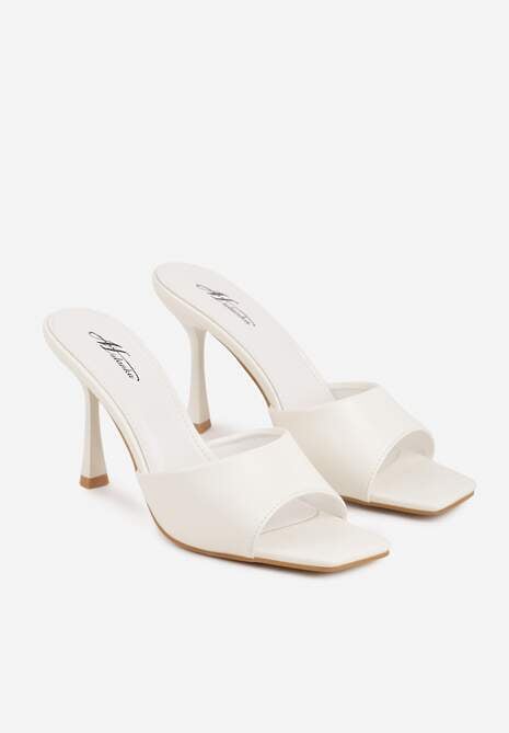 Białe Klapki na Szpilce Ozdobione Kwadratowym Noskiem Eudanassa 5