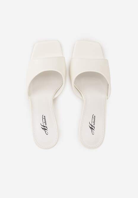 Białe Klapki na Szpilce Ozdobione Kwadratowym Noskiem Eudanassa 6