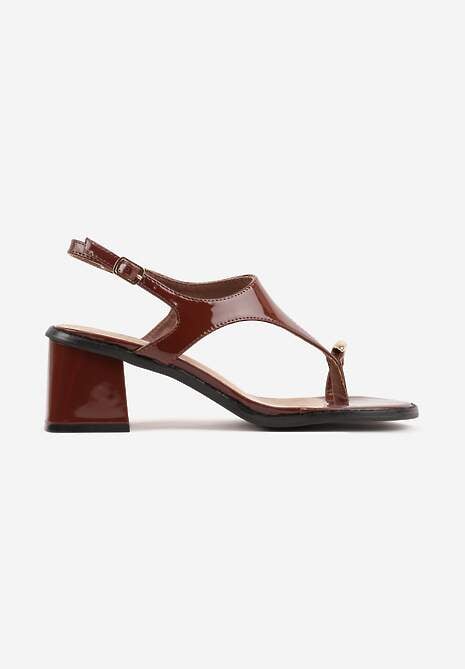 Brązowe Sandały w Stylu Japonek na Niskim Słupku z Aplikacją Fyreltarish 4