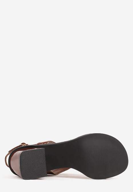 Brązowe Sandały w Stylu Japonek na Niskim Słupku z Aplikacją Fyreltarish 7