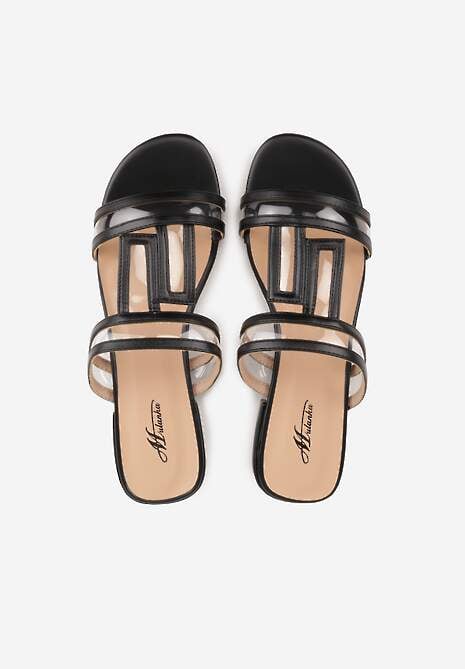 Czarne Klapki Ozdobione Geometrycznym Motywem Nysathei 6