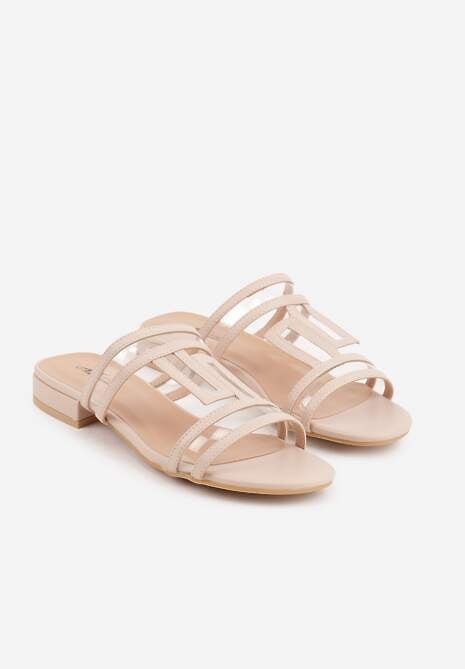 Beżowe Klapki Ozdobione Geometrycznym Motywem Nysathei 5