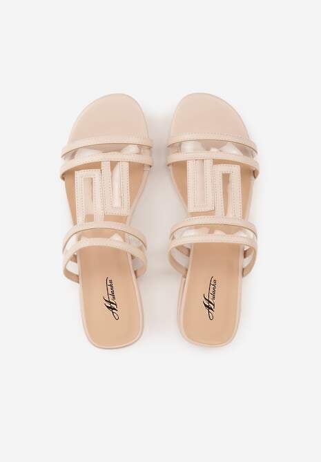 Beżowe Klapki Ozdobione Geometrycznym Motywem Nysathei 6