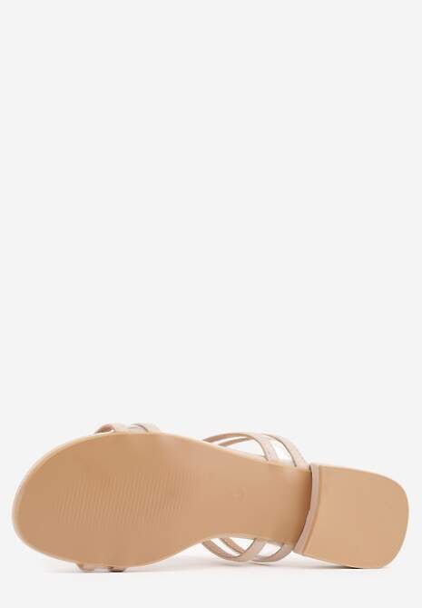 Beżowe Klapki Ozdobione Geometrycznym Motywem Nysathei 7