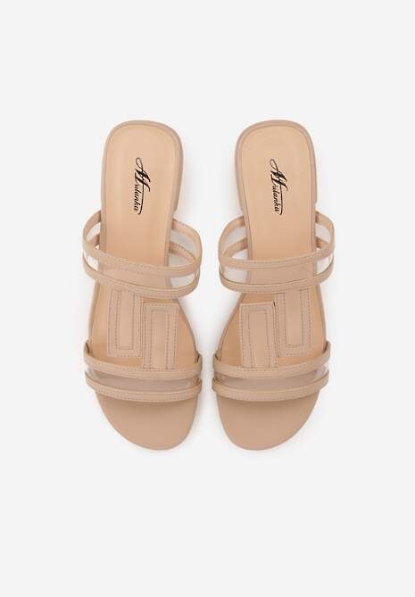 Ciemnobeżowe Klapki Ozdobione Geometrycznym Motywem Nysathei 6