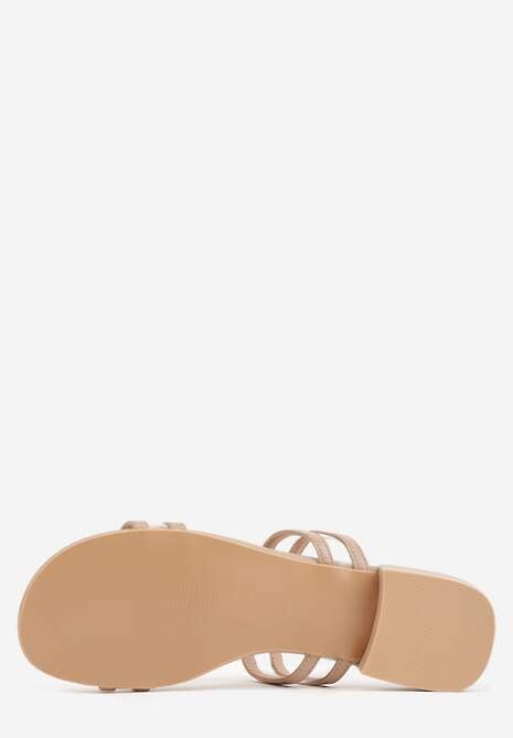 Ciemnobeżowe Klapki Ozdobione Geometrycznym Motywem Nysathei 7