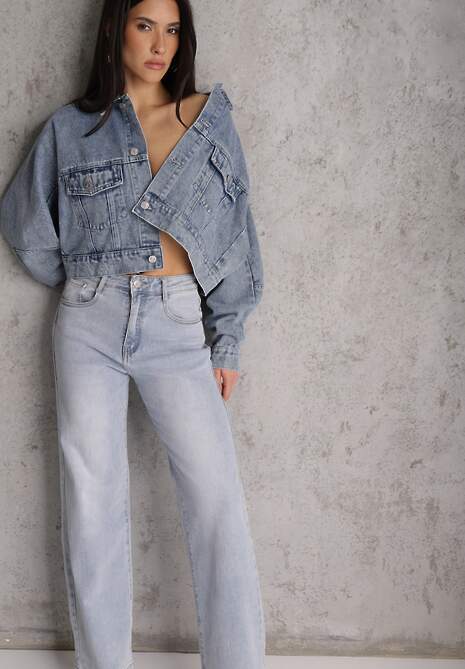 Jasnoniebieskie Jeansy Straight Leg High Waist z Bawełną Erivera