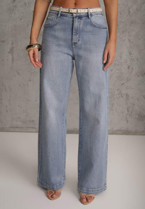Niebieskie Jeansy High Waist Wide Leg z Bawełną Conana 5
