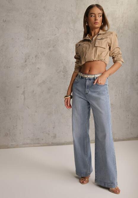 Niebieskie Jeansy High Waist Wide Leg z Bawełną Conana