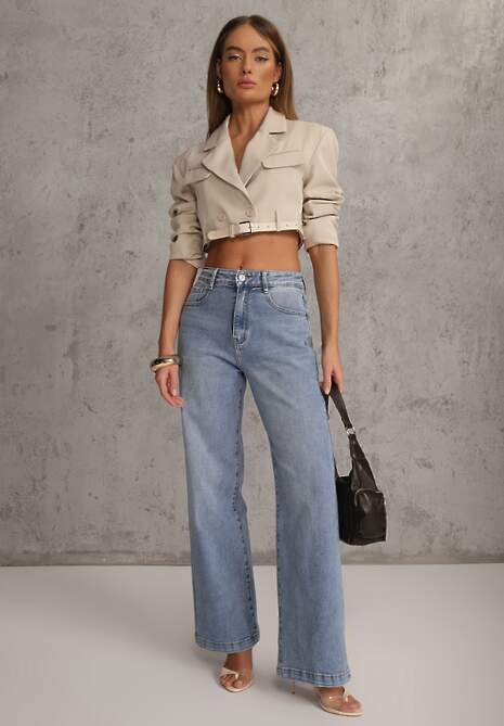 Niebieskie Casualowe Jeansy Wide Leg High Waist z Bawełną Sulaer 4