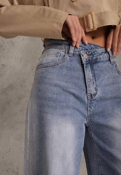 Niebieskie Jeansy High Waist Balloon z Bawełny z Asymetrycznym Zapięciem Myrea 5