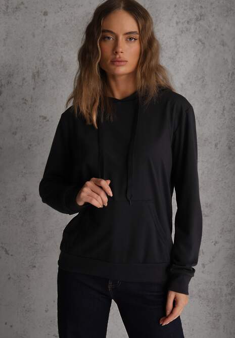 Granatowa Kangurka Bluza z Kapturem i Ściągaczem Saveria 4