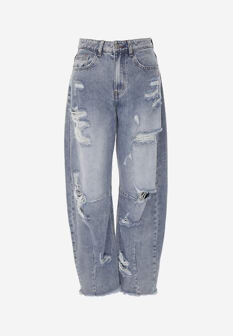 Niebieskie Jeansy z Bawełny Balloon High Waist z Przedarciami Taeryre 6