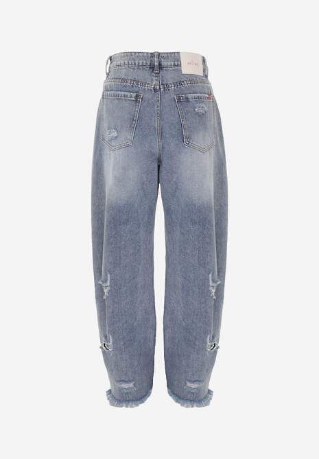 Niebieskie Jeansy z Bawełny Balloon High Waist z Przedarciami Taeryre 7