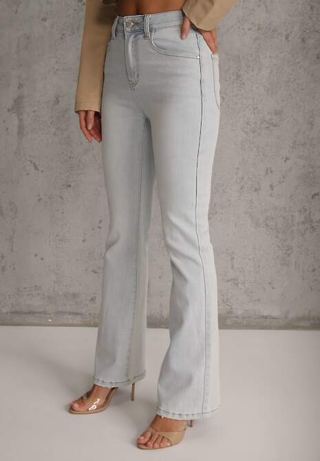 Niebieskie Jeansy Dzwony z Bawełną High Waist Basaia 5