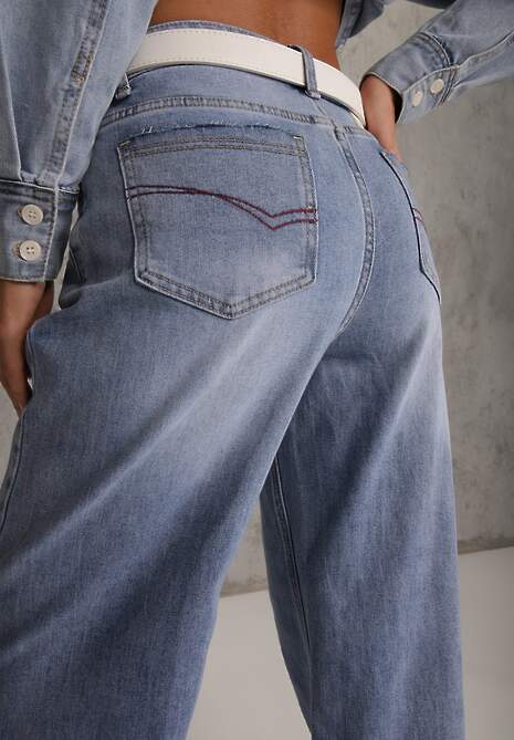 Niebieskie Jeansy High Waist Szerokie Astista 5