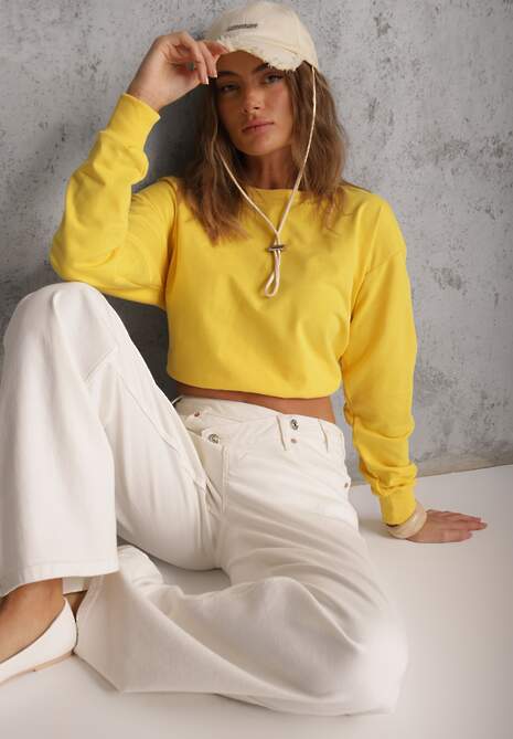 Żółta Bluza z Bawełną ze Ściągaczami przy Rękawach i w Pasie Alberia